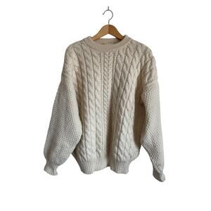 Murray Brothers 100% wool fisherman sweater cream solid cable knit vintage XL